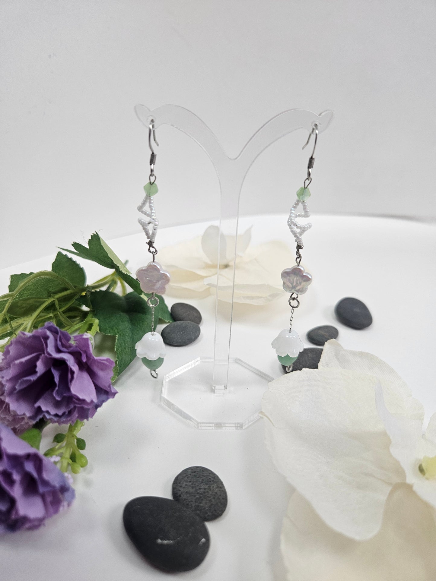 Jade Blossom Dangle Drop Earrings Elegant Style