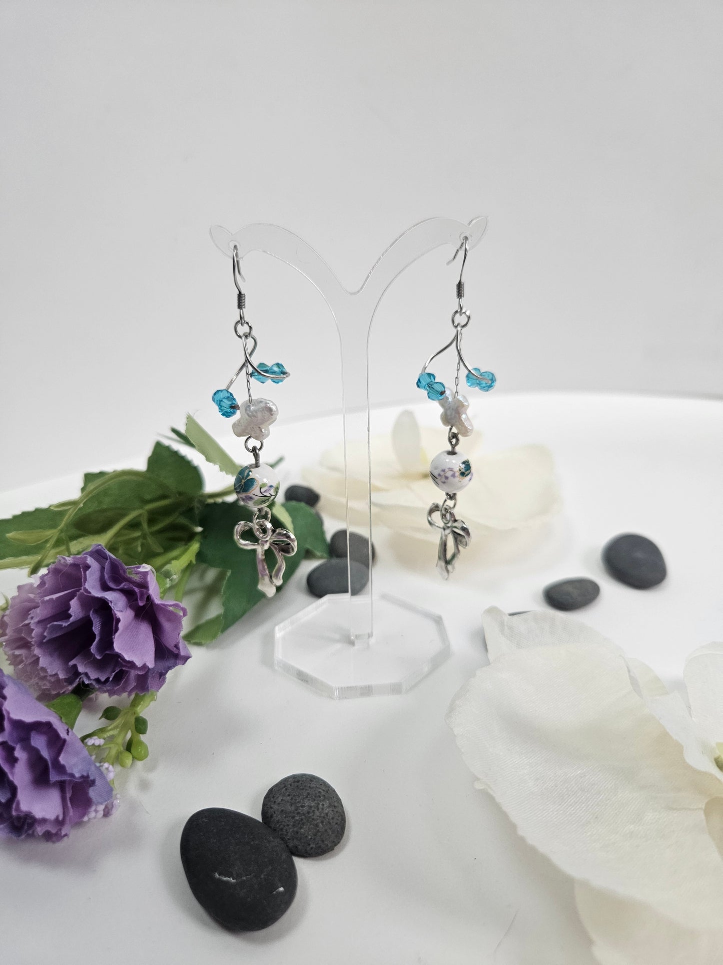 Blue Beads Baroque Pearl Coquette Earrings