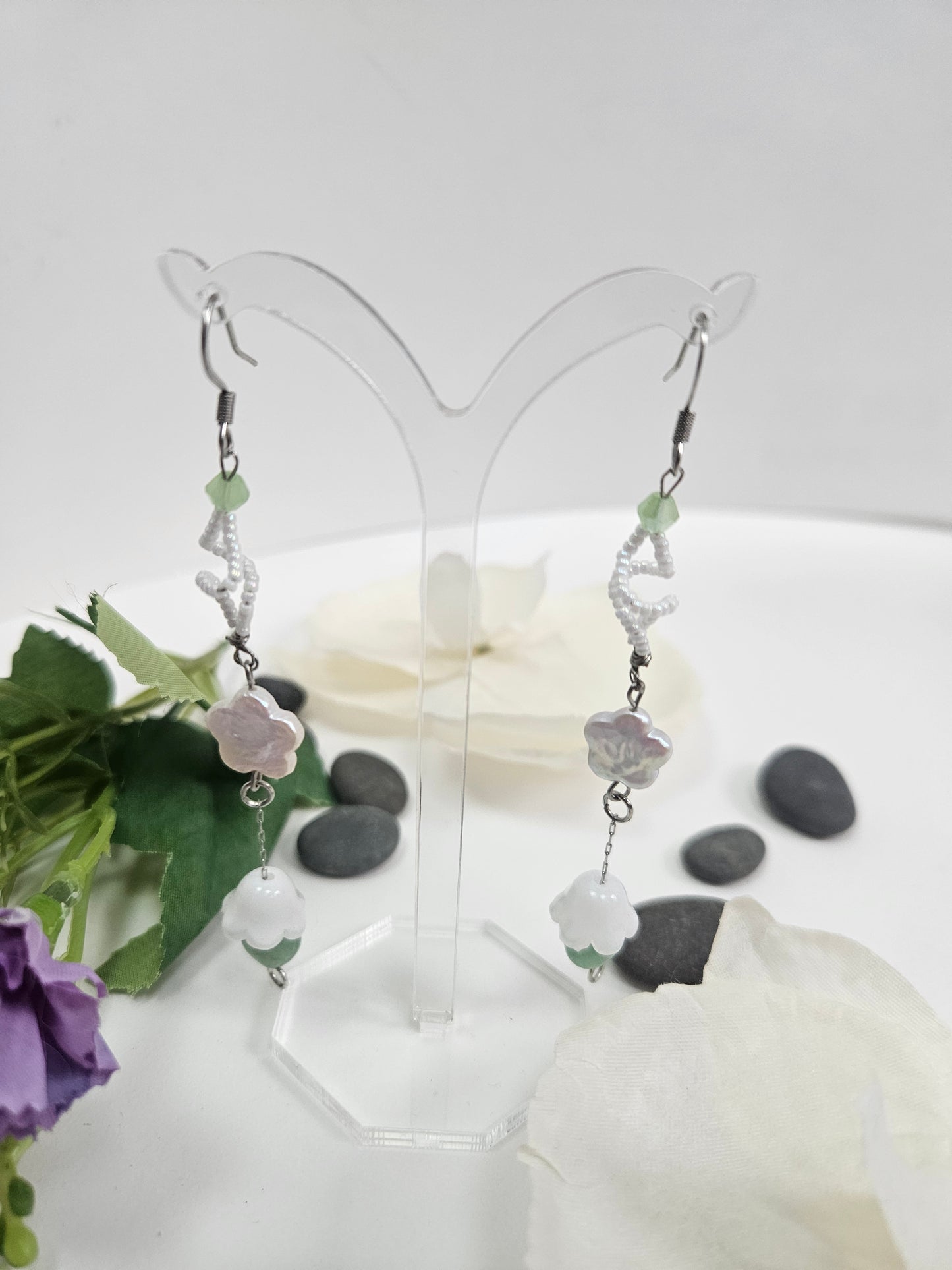 Jade Blossom Dangle Drop Earrings Elegant Style