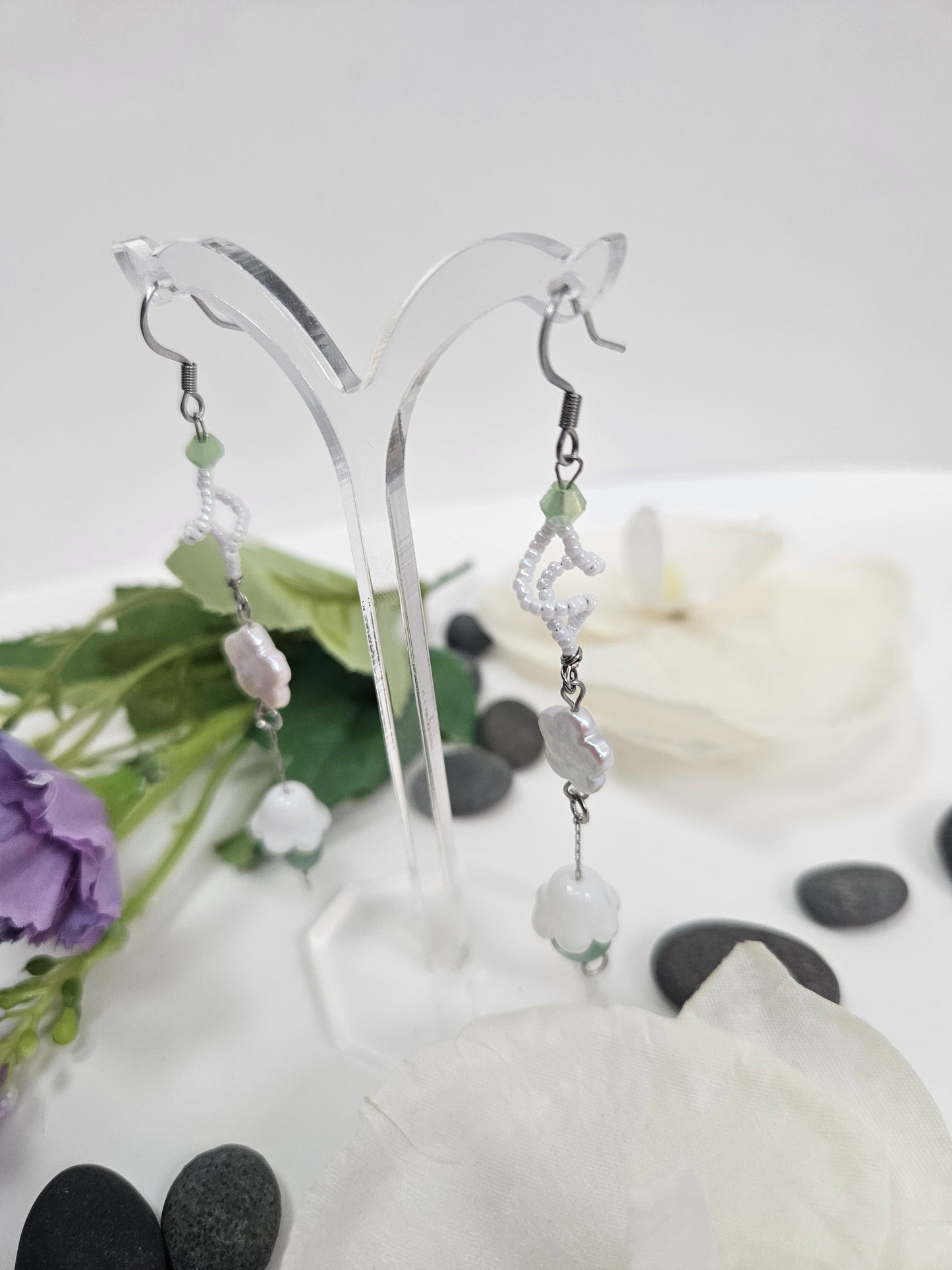 Jade Blossom Dangle Drop Earrings Elegant Style